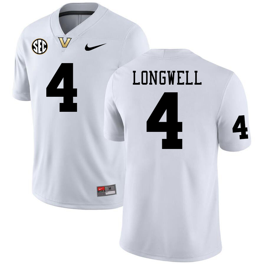 Vanderbilt Commodores #4 Bryan Longwell College Football Jerseys Stitched-White